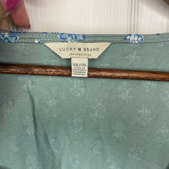 Lucky Brand Top Womens XXL Sage Green Blue Floral Square Neck Long Sleeve Boho - Picture 3 of 4